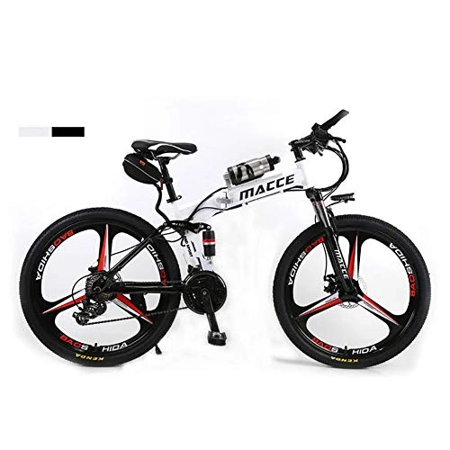 Road Bike : FJW Unisex Dual Suspension Mountain Bike 26" Integral Wheel Electric Bike High-carbon Steel Hybrid Bicycle Pedal Assisted Folding Bike with 36V Li-ion Battery, 21 Speed Gear, White