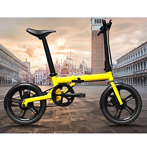 Road Bike : FJW Unisex Electric Bike Aluminum Alloy Hybrid Bicycle 16" Wheels Pedal Assisted Folding Bike 36V Li-ion Battery with Disc Brakes (Removable Lithium Battery), Yellow