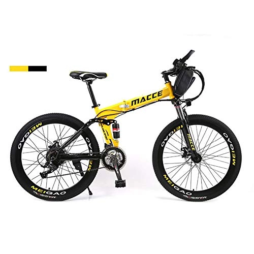 Road Bike : FJW Unisex Electric Mountain Bike, High-carbon Steel 26" E-bike Hybrid Commuter Bike Double Disc Brake Folding Bike with 36V 8Ah Removable Lithium Battery, 21 Speed Gear, Yellow