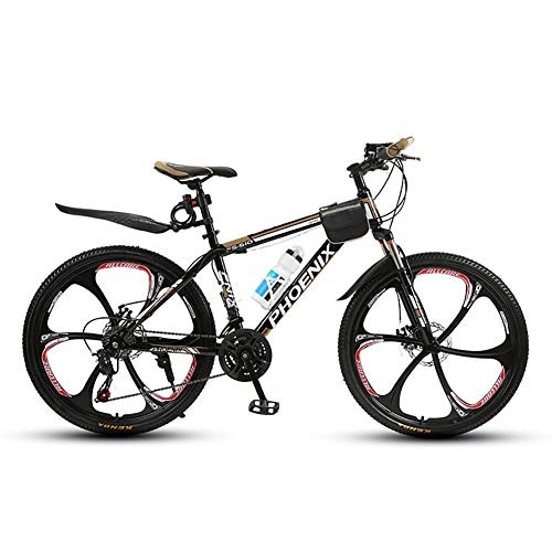 Road Bike : FJW Unisex Hardtail Mountain Bike 21 / 24 / 27 Speed MTB Bike 26 Inches 6-Spoke Wheels with Disc Brakes and Suspension Fork, Gold, 21Speed