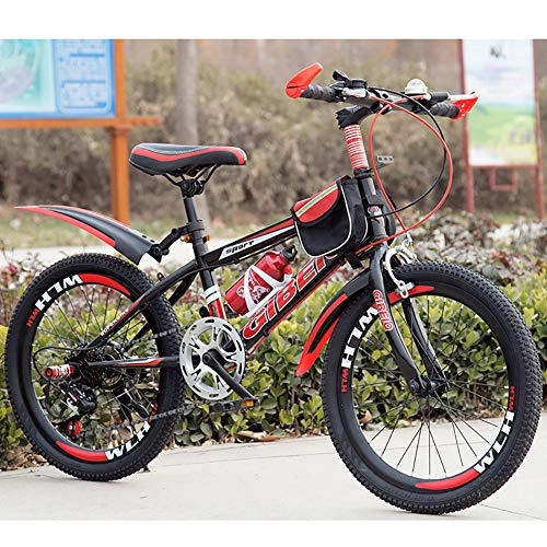 Road Bike : FJW Unisex Mountain Bike 20 Inch 22 Inch 24 Inch 7 Speed High-carbon Steel Hardtail Student Child Commuter City Bike, Red, 24Inch