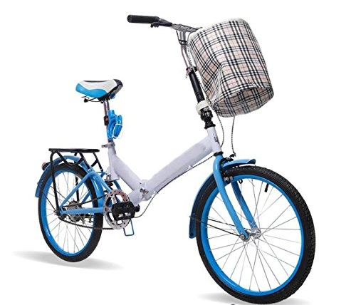 Road Bike : Folding Bicycle 20-inch Bicycle Seat Tube Shock Absorber Adult Single-speed Male And Female Students Mini Student Bicycle, Blue-20in