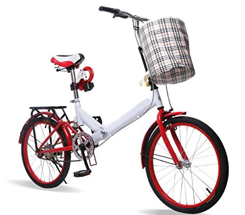 Road Bike : Folding Bicycle 20-inch Bicycle Seat Tube Shock Absorber Adult Single-speed Male And Female Students Mini Student Bicycle, Red-20in