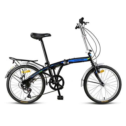 Road Bike : Folding bicycle adult student light carrying mini 7 variable speed 20 inch bike ( Color : Black blue )