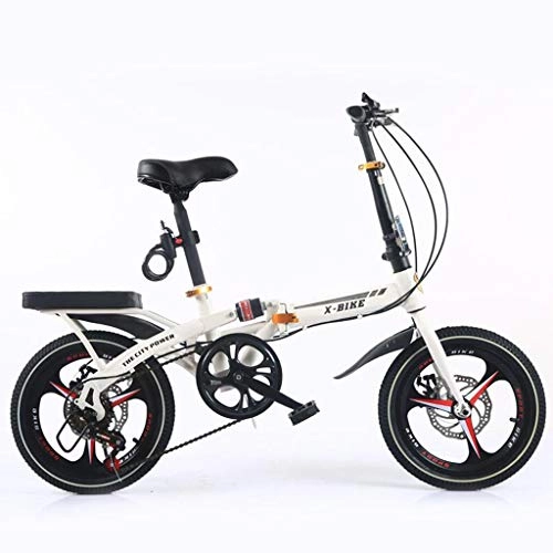 Road Bike : Folding Bikes Bicycle Folding Adult Men And Women 16 Inch Variable Speed Shock Disc Brakes Bicycle Ultra Light Portable Mini Bicycle (Color : White, Size : 142 * 75 * 103cm)