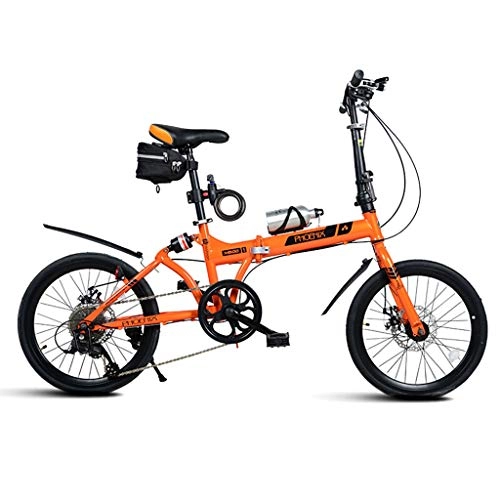 Road Bike : Folding Bikes Bicycle Folding Bicycle 20 Inch Men And Women Models Double Shock Absorption 7 Speed Folding Bicycle Portable Bicycle (Color : Orange, Size : 148 * 74 * 100cm)