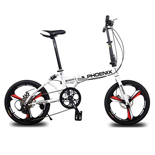 Road Bike : Folding Bikes Bicycle Folding Bicycle 20 Inch Men And Women Models Double Shock Absorption 8 Speed Folding Bicycle Portable Bicycle (Color : White, Size : 148 * 74 * 109cm)