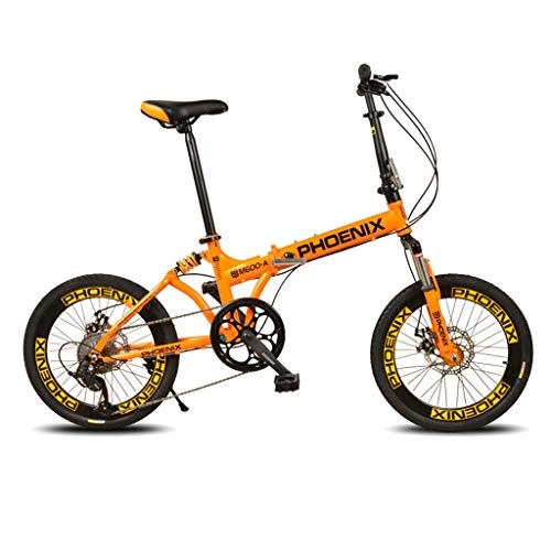 Road Bike : Folding Bikes Bicycle Folding Bicycle 20 Inch Men And Women Models Double Shock Absorption 8 Speed Folding Bicycle Portable Bicycle (Color : Yellow, Size : 148 * 74 * 100cm)