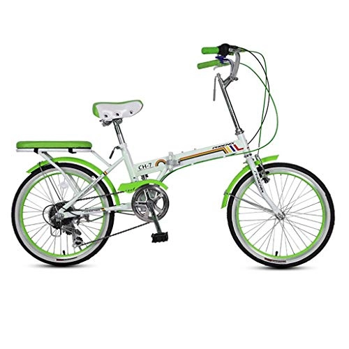 Road Bike : Folding Bikes Bicycle Folding Bicycle Unisex 16 Inch Small Wheel Bicycle Portable 7 Speed Bicycle (Color : Green, Size : 150 * 30 * 65cm)