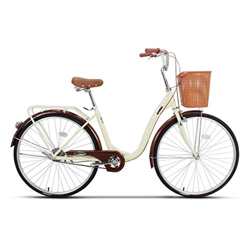 Road Bike : Folding Bikes Bicycle Folding Bicycle Unisex 26 Inch Single Speed Portable Bicycle Fashion Beautiful City Bicycle (Color : Beige, Size : 132 * 22 * 80CM)