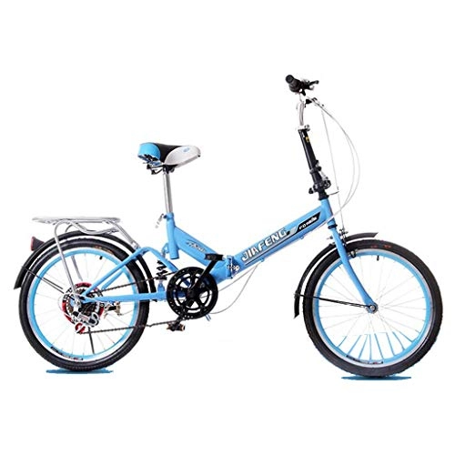 Road Bike : Folding Bikes Bicycle Folding Bicycle Universal 6 Kinds Of Variable Speed 20 Inch Wheel Bicycle Portable Adult Men And Women Bicycle (Color : Blue, Size : 155 * 30 * 94 cm)