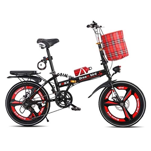 Road Bike : Folding Bikes Bicycle Folding Shifting Disc Brakes 20 Inch Shock Absorption Unisex Ultralight Portable Folding Bicycle (Color : Red, Size : 150 * 35 * 100cm)