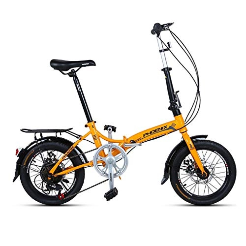 Road Bike : Folding Bikes Folding Bicycle 16 Inch Men And Women Models Lightweight Bicycle Adult Mini Speed Car Double Disc Brake Folding Bicycle (Color : Yellow, Size : 150 * 30 * 96cm)