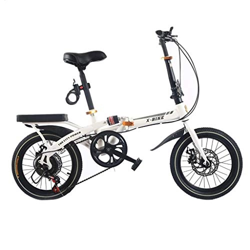 Road Bike : Folding Bikes Folding Bicycle Adult Men And Women 16 Inch Shifting Disc Brakes Ultra Light Portable Mini Compact Bicycle (Color : White, Size : 125 * 75 * 95cm)