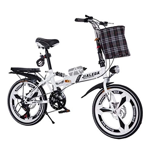 Road Bike : Folding Bikes Folding Bicycle Speed Car 20 Inch Folding Bicycle Disc Brakes Shock Models Men And Women Mini Students Ultra Light Portable Bicycle (Color : White, Size : 150 * 30 * 100cm)