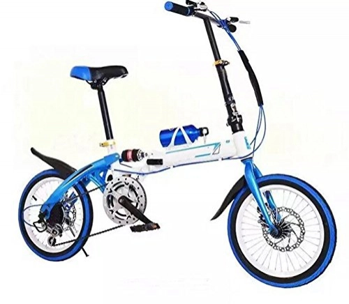 Road Bike : Folding Car 14 Inch 16 Inch Folding Speed Change Disc Brake Children Bicycle Adult Folding Bicycle Bicycle Cycling, Blue-16in