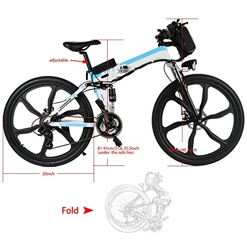 Road Bike : Folding Electric Mountain Bike, 26inch 250W Men's E-bike Bicycle with 4-6 Hours Fast Charging Lithium Battery Charger and 80-85cm Adjustable Height Seat (UK STOCK)