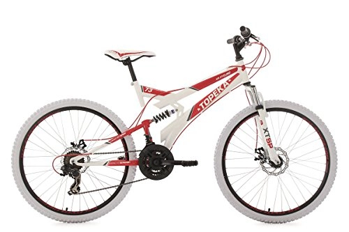 Road Bike : Full Suspension Mountain Bike 26" Topeka White-Red 21 Gear KS Cycling