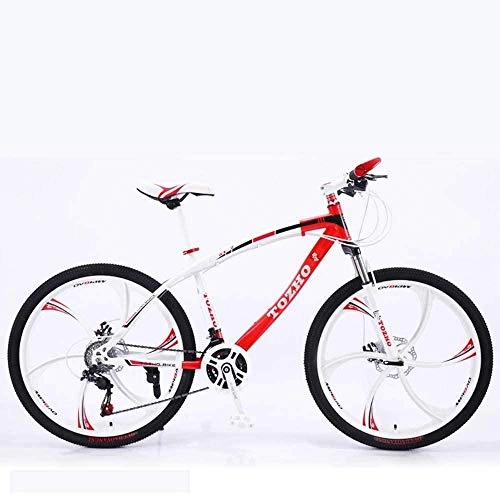 Road Bike : giyiohok Bicycle 24 Inch Mountain Bikes High-Carbon Steel Soft Tail Bike Double Disc Brake Adult Student Variable Speed Bike-21 Speed_white red