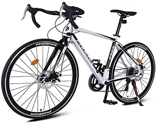 Road Bike : GJZM 14 Speed Road Bike Aluminum Frame City Commuter Bicycle Mechanical Disc Brakes Endurance Road Bicycle 700 * 23C Wheels White-White