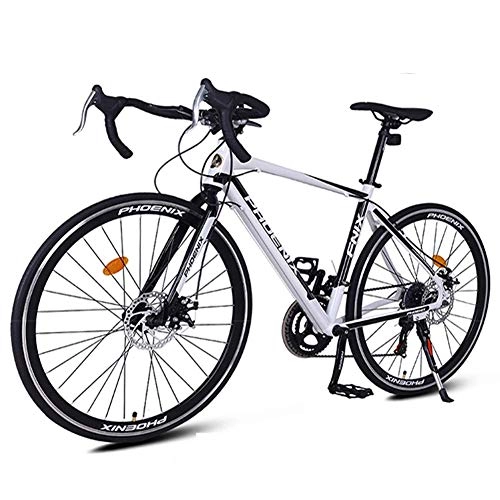 Road Bike : GONGFF 14 Speed Road Bike, Aluminum Frame City Commuter Bicycle, Mechanical Disc Brakes Endurance Road Bicycle, 700 * 23C Wheels, White