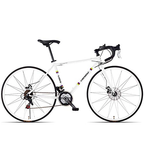 Road Bike : GONGFF 21 Speed Road Bicycle, High-carbon Steel Frame Men's Road Bike, 700C Wheels City Commuter Bicycle with Dual Disc Brake, White, Bent Handle