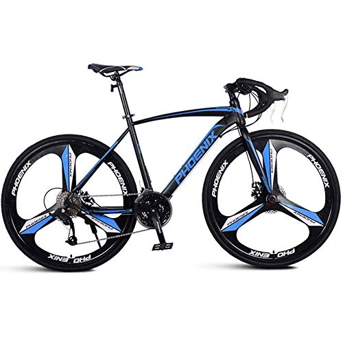 Road Bike : GONGFF Adult Road Bike, Men Racing Bicycle with Dual Disc Brake, High-carbon Steel Frame Road Bicycle, City Utility Bike, Blue, 27 Speed 3 Spoke