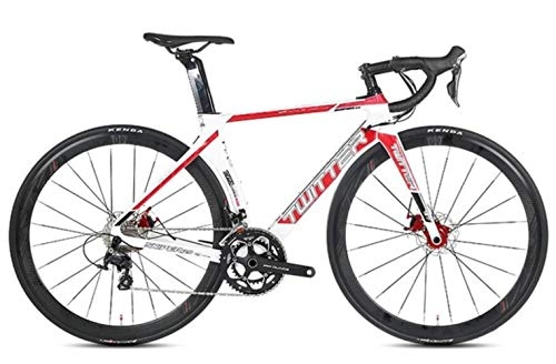 Road Bike : GUIO 2.0 Carbon Road Bike 700C Bicycle 16 / 22 Speed Road Bike for Hydraulic Disc Brake, white red, 46cm 22Speed