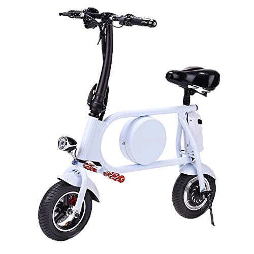Road Bike : H&BB Smart Electric Bicycle, Portable Electric Bicycle Scooter With LED Light One Button Remote Travel Pedal Small Battery Car Lightweight Adult Moped, White, Battery~8Ah