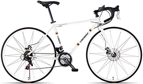 Road Bike : H-ei 21 Speed Road Bicycle, High-carbon Steel Frame Men's Road Bike, 700C Wheels City Commuter Bicycle with Dual Disc Brake (Color : White, Size : Bent Handle)