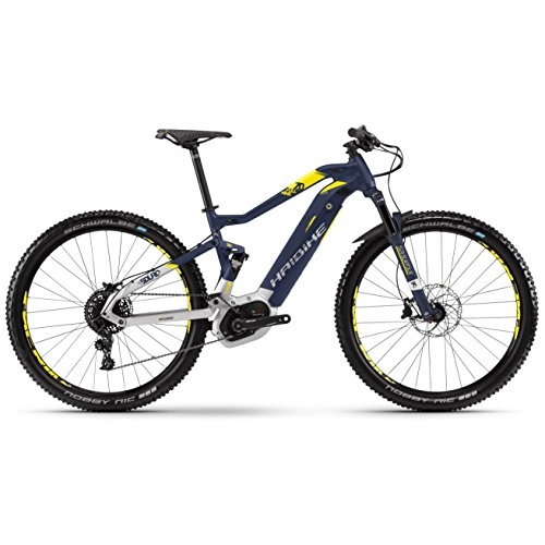 Road Bike : HAIBIKE Sduro Fullnine 7.0500WH E-Bike Electric Mountain Bike Matt Blue / Silver / Citron, blau / silber / citron matt, 48 - L