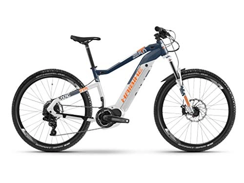 Road Bike : HAIBIKE Sduro HardSeven 5.0 Yamaha Electric Bike 2019, Blue / White / Orange, M / 44 cm