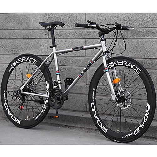 Road Bike : HAOYF 26Inch Road Bike for Men And Women, 24-Speed Adult Women Colour Bicycle, Student Men Double Disc Brake Lightweight Road Bike Racing Sports Bicycle, Gray