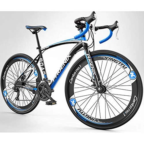Road Bike : HAOYF 27 Inch 700C Road Bike, 27-Speed Outroad Bicycle, Double Disc Brake, High Carbon Steel Frame, Road Bicycle Racing, Men And Women Adult-Only, Blue