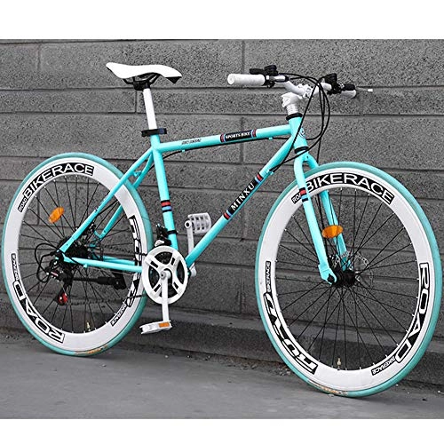 Road Bike : HAOYF Men And Women Road Bicycles, 24-Speed 26-Inch Bicycles, High Carbon Steel Frame, Road Bicycle Racing, Wheeled Road Bicycle Double Disc Brake Bicycle, Blue