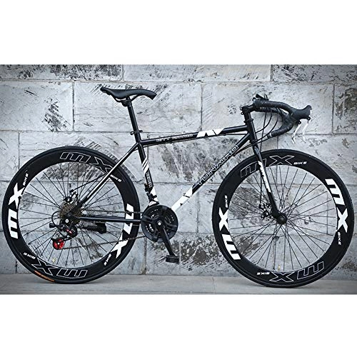 Road Bike : HAOYF Road Bicycles, 24-Speed 26 Inch Bikes, Double Disc Brake, High Carbon Steel Frame, Road Bicycle Racing, Men And Women Adult-Only, Black