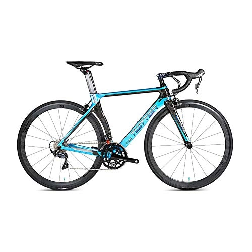 Road Bike : HARUONE Professional 700C Carbon Road Racing Bike Bicycle, 46 / 48 / 50 / 52Cm Shimano UT / R8000-22 Speed Derailleur System, with Kettle Rack, Blue, 50CM