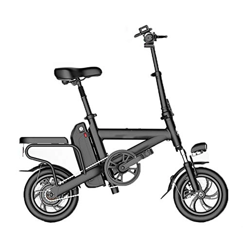 Road Bike : HBBenz Electric Bike, 12 inch Folding E-Bike Scooter Portable City Speed Bike 3 Modes with LED Lighting Unisex Electric Assisted Bicycle Outdoor Riding, Battery~5.2ahblack