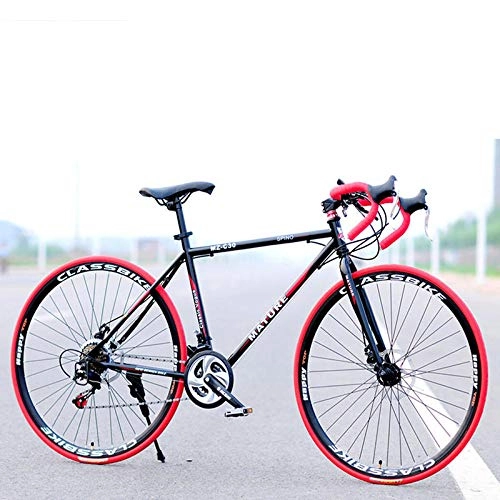 Road Bike : High-carbon steel ultra-light double disc brakes for road bike 21-speed special competition-Black Red_49cm(170cm-175cm)