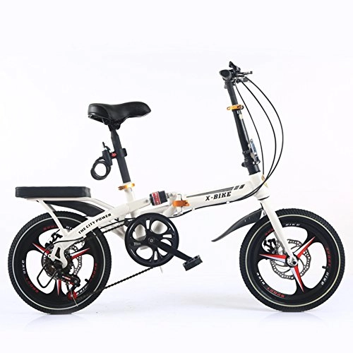 Road Bike : HIKING BK 6 Speed Folding Bike Lightweight Aluminum Frame Shimano Folding Bicycle 16 Inch Shock Absorber Small Portable Children's Student Bicycle Adult Men And Women-White 105x125cm(41x49inch)