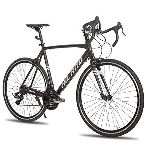 Road Bike : HILAND 700C aluminium road bike, Shimano 21 gears 28 inch black gravel bike for men & women 57cm