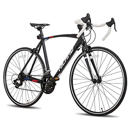 Road Bike : Hiland Road Bike 14 Speed Lightweight Aluminium Frame 700C for man woman Youth Racing Bike Black 50cm frame height