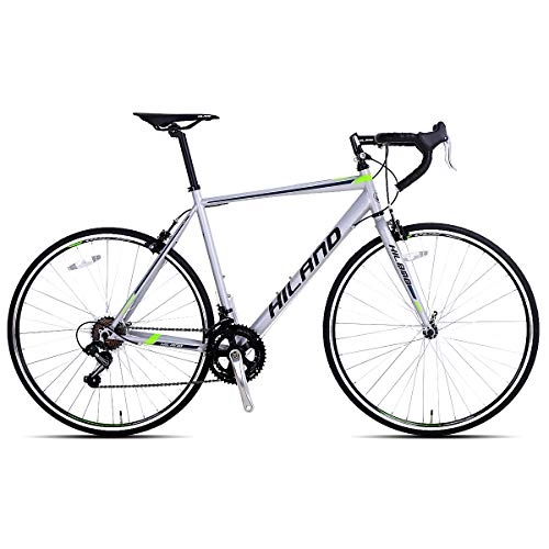 Road Bike : Hiland Road Bike 700C City Commuter Bicycle with 14 Speeds Drivetrain Silver 50 cm Frame