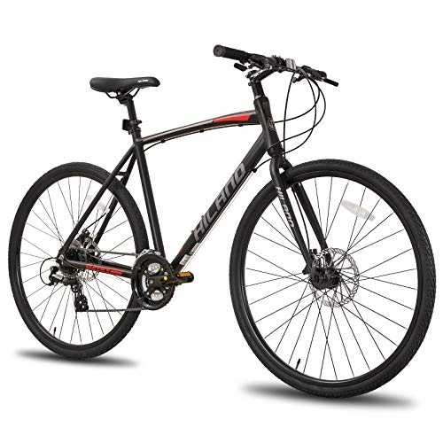 Road Bike : Hiland Road Bike Hybrid Bike Shimano 24 speeds with Disc Brake, 700C Wheels Bikes for Men Women black 53cm