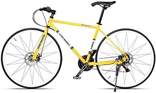 Road Bike : HongTeng 21 Speed Road Bicycle, High-carbon Steel Frame Men's Road Bike, 700C Wheels City Commuter Bicycle with Dual Disc Brake (Color : Yellow, Size : Straight Handle)