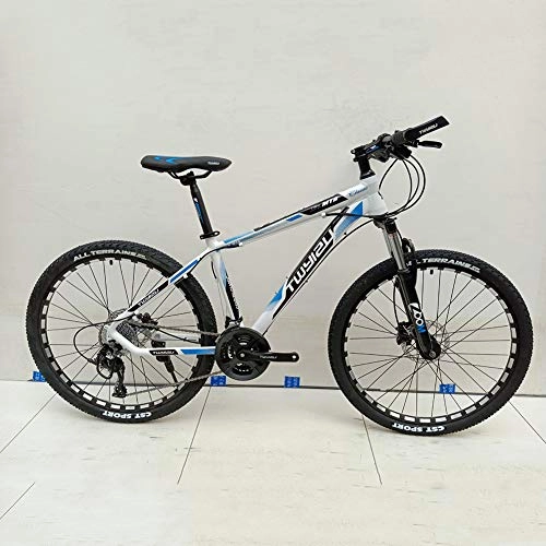 Road Bike : HUWAI Mountain Bike 26 Inch27speed Bike Unisex Bike Double Disc Brake Carbon Steel Mountain Bike Full Suspension Bicycle (White Red, White Blue), white blue