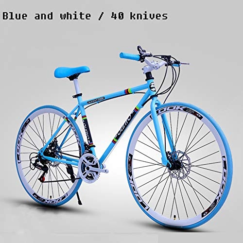Road Bike : HUWAI Road Bike, Performance Steel Frame Caliper Brakes 26 in 700C Wheels Bicycle Carbon Frame Road Bike Around the Cruiser Bike, Road Bicycle for Men and Women Blue white, $ 40