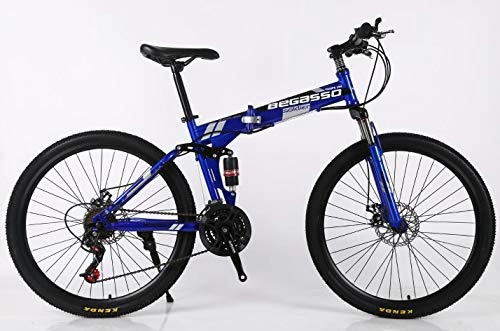 Road Bike : Hycy 26 Inch Mountain Bike 21 Speed Folding Double Disc Brakes Speed Double Shock Absorption One Wheel Mountain Bike, Blue