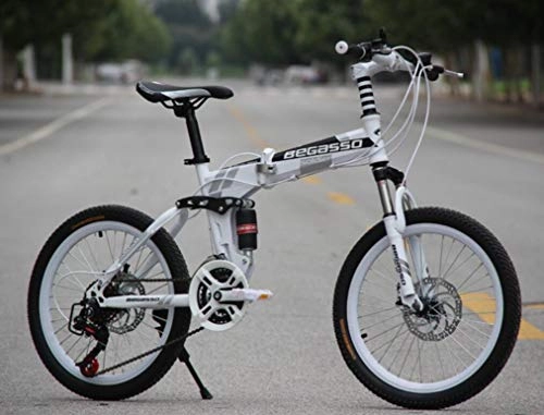 Road Bike : Hycy Fully Damped Mountain Bike 20 Inch Disc Brakes Mountain Bike Folding One Wheel Shifting Bicycle, White