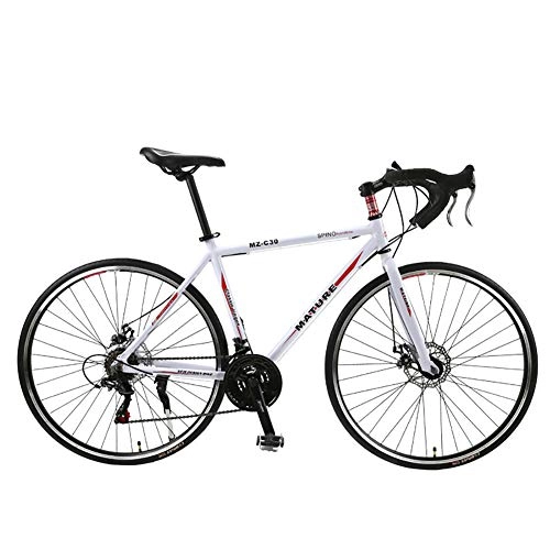 Road Bike : Hyuhome Road Bike for Men And Women, 700C Aluminum Alloy Bend Handlebar Racing with SHIMANO SORA 30 Speed Derailleur System And Double Disc Brake, white red